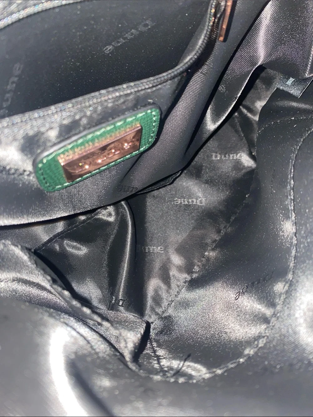 Dune London Dark Green Satchel with Rose Gold Chain Trim